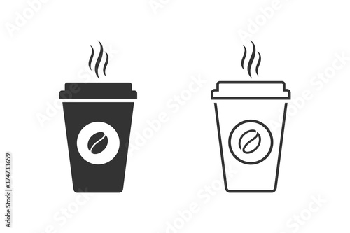 Hot coffee cup vector line icon set illustration isolated on white background