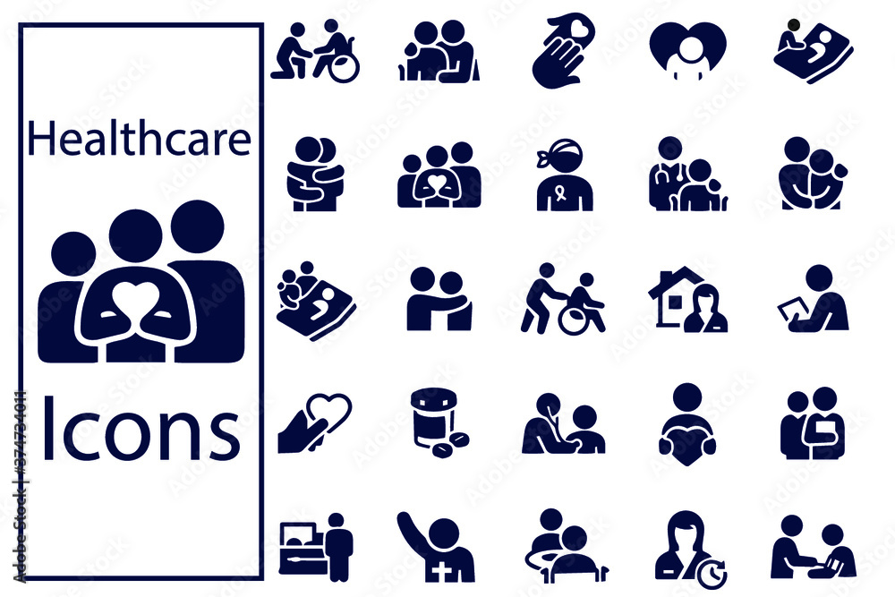 Hospice and Palliative Healthcare Icons - obrazy, fototapety, plakaty 