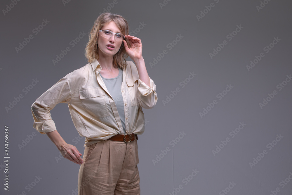 Pretty woman in worker style wear Pretty woman in worker style wear