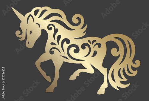 Unicorn silhouette. magic animal. hand drawn vector illustration. mythical horse silhouette.