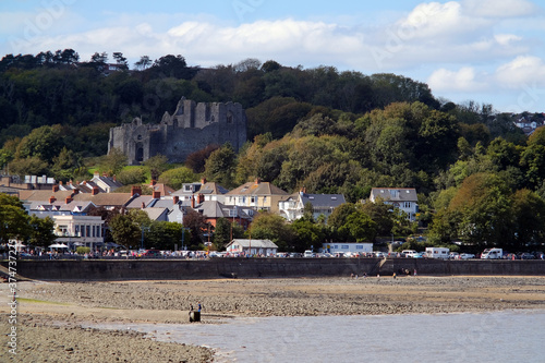 Oystermouth castle from a distance as viewed from Mumbles.