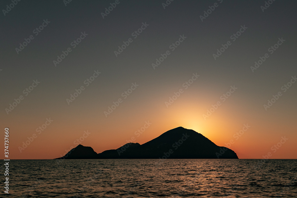 Sunset in Filicudi. Aeolian islands, Sicily.