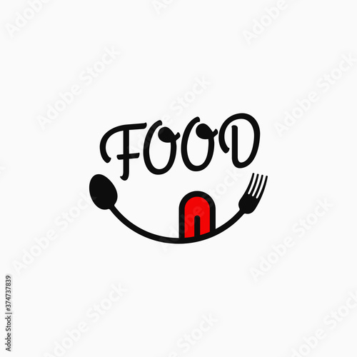 Food smile logo. Food lettering with eyes