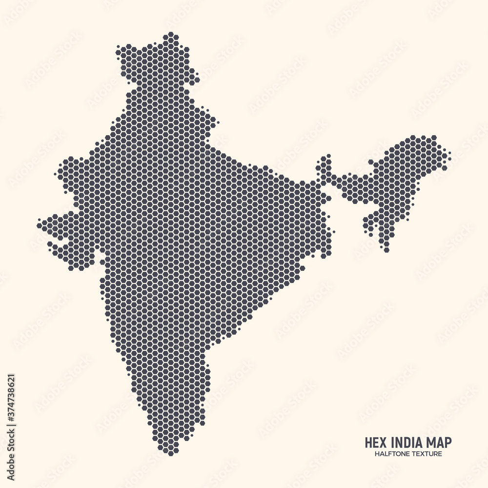 Hex India Map Vector Isolated On Light Background. Hexagonal Halftone Texture Of China Map