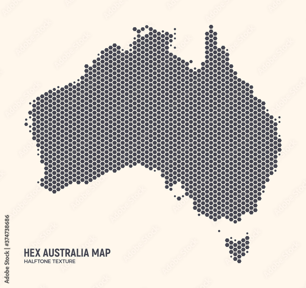 Hex Australia Map Vector Isolated On Light Background. Hexagonal Halftone Australian Continent Wallpaper