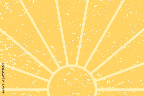 Vector background with sun and shining rays, sunburst. Grunge, scratched texture. Retro style backdrop