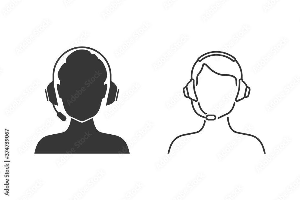 Operator headset vector line icon set in flat Operator headset vector line icon set in flat