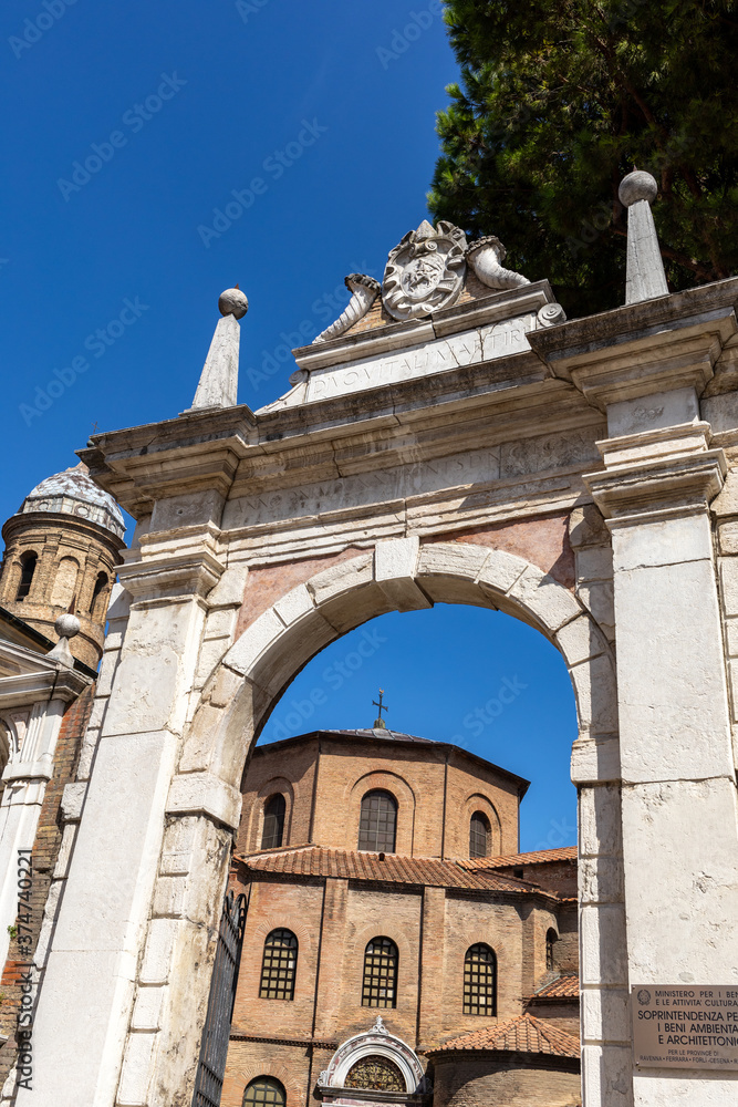 Obraz premium Entrance to 6th century Basilica di San Vitale and the Mausoleum of Galla Placidia in Ravenna. Italy