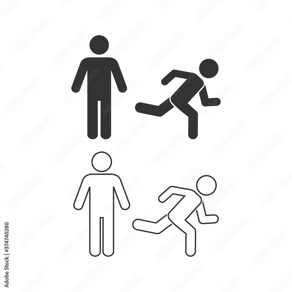 Man, person standing and running illustration. Run, stand navigation wayfinding line icon set Man, person standing and running illustration. Run, stand navigation wayfinding line icon set