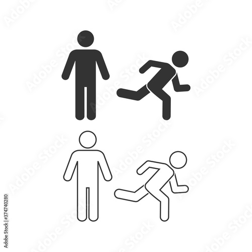 Man, person standing and running illustration. Run, stand navigation wayfinding line icon set