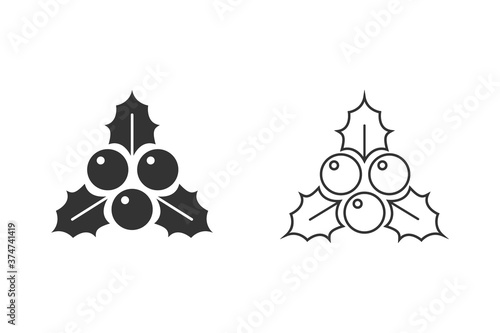 Holly Leaves And Berries Line Icon Set. Vector