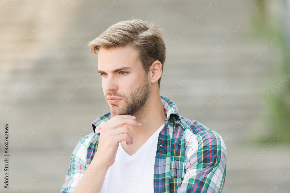 Portrait good looking man casual style, thoughtful mood concept Portrait good looking man casual style, thoughtful mood concept