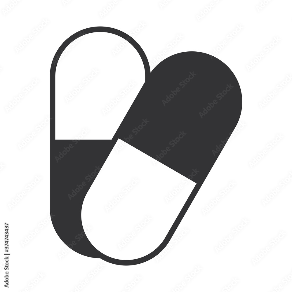 medical prescription capsule medicine, silhouette icon design medical prescription capsule medicine, silhouette icon design