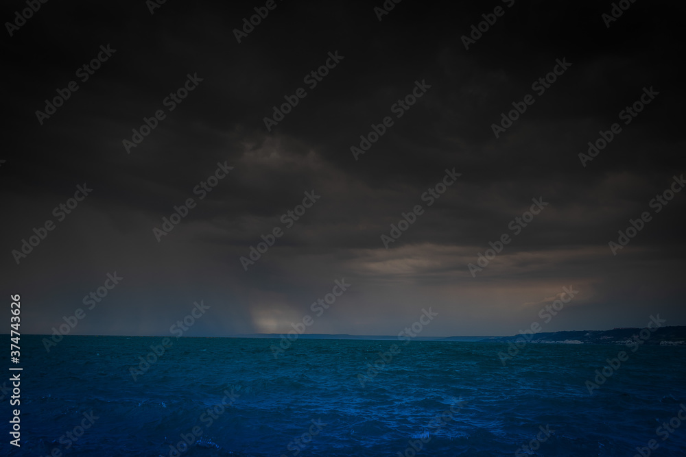 Sea storm above the sea, near by Kavarna town, Bulgaria, shot in the second half of July 2020