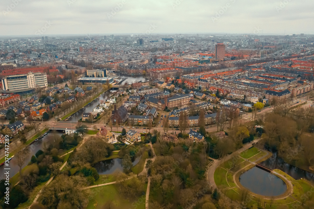 Aerial scenic view of Amsterdam city, the Netherlands.
