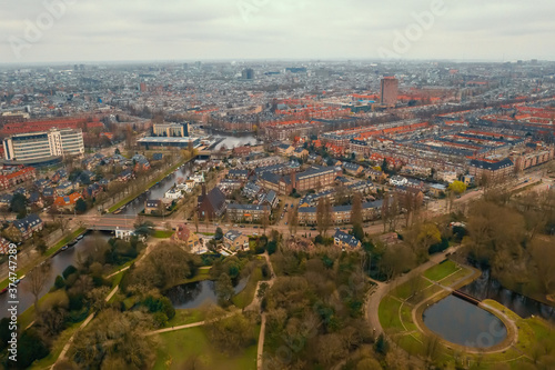Aerial scenic view of Amsterdam city, the Netherlands.