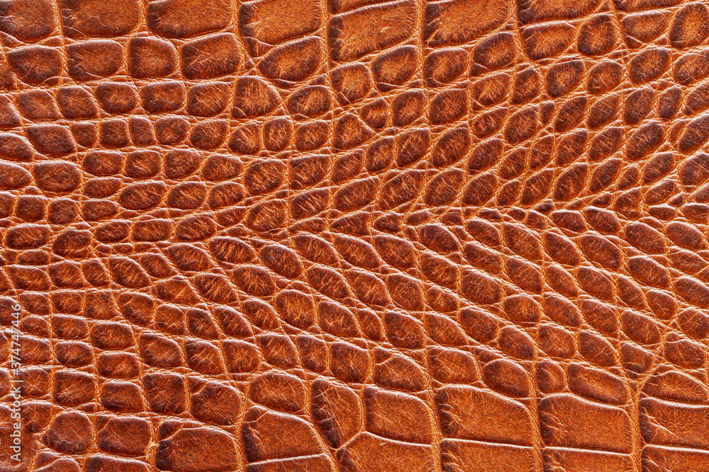 Φωτογραφία Texture of genuine leather close-up, brown color, embossed under the skin of reptile, croco