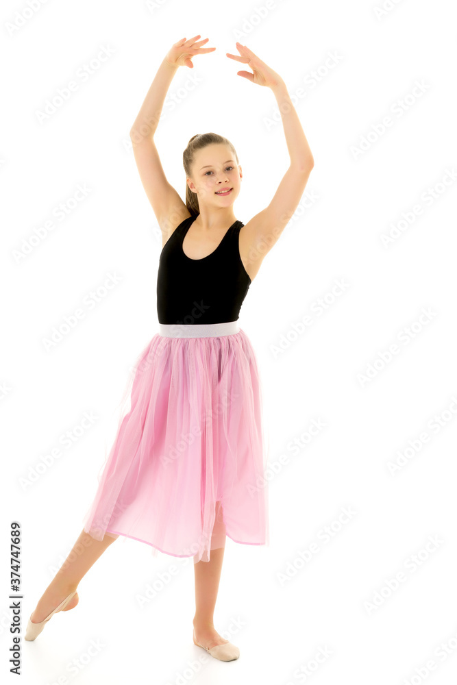 Graceful Girl Gymnast Performing Rhythmic Gymnastics Exercise.