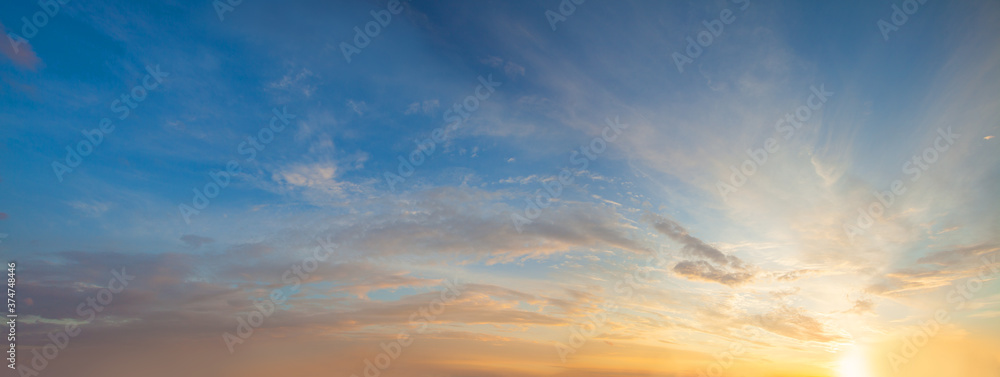 Sunset sky with clouds, beautiful skyline background