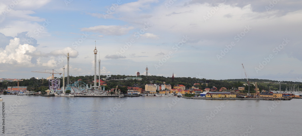 Panarama view over Gröna Lund in Stockholm.