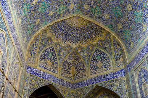 Iran, in Isfahan, one of the entrance ceilings of the Shah Mosque