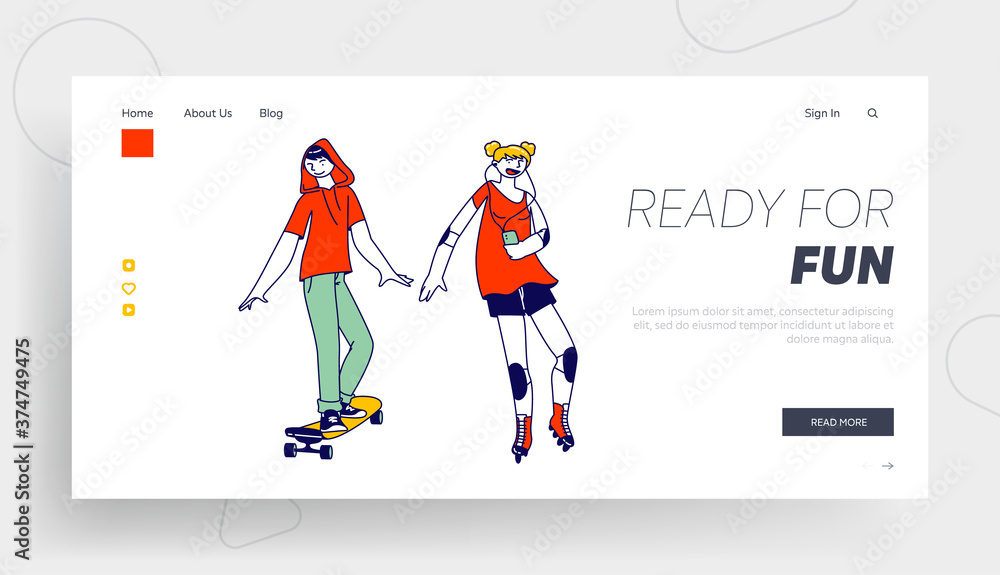 Fotografie Teens Couple Characters Landing Page Template