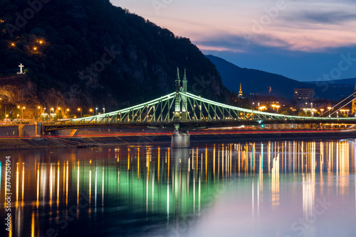 Liberty bridge in Budapest by night