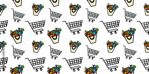 Plano de fundo vetorial com carrinhos e sacolas de compras em um fundo branco, ideal para temas de comércio eletrônico e promoções de vendas