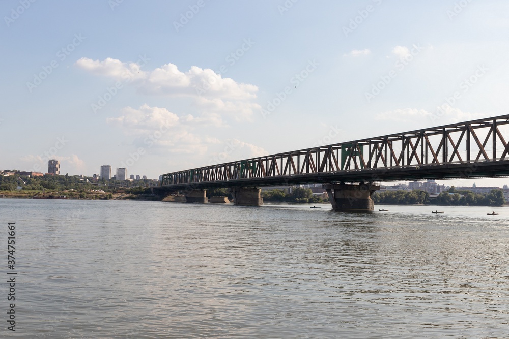 View of the Pančevo Bridge over the Danube River in the direction of Belgrade