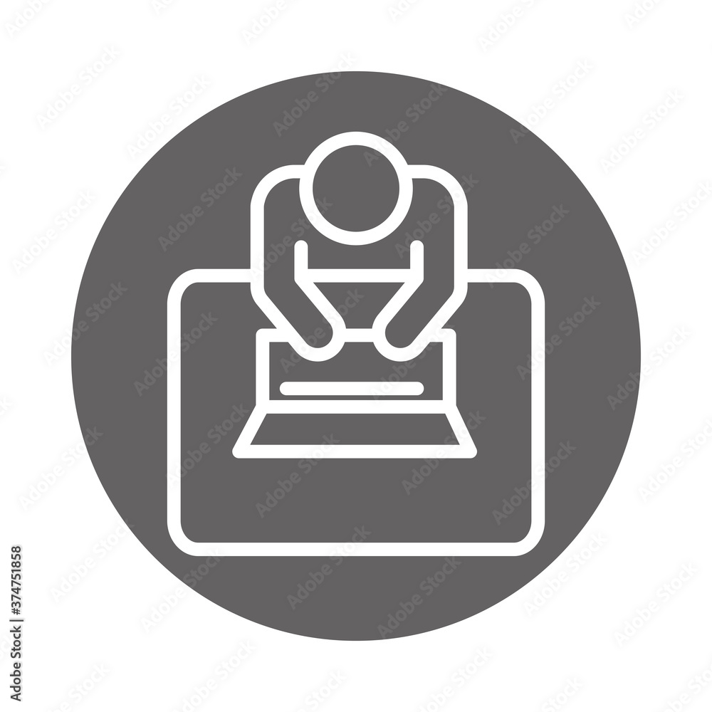 top view businessman typing laptop in desk, business work office, block and line icon top view businessman typing laptop in desk, business work office, block and line icon