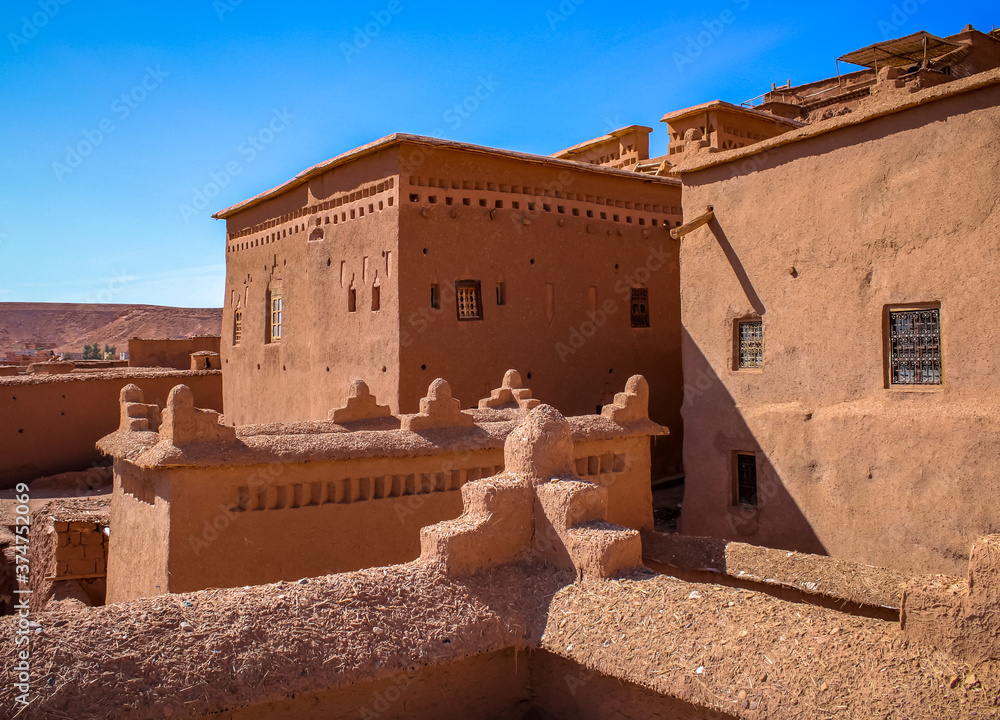 Close up of a Berber house in Ait Ben Haddou, fortified village, UNESCO world heritage site