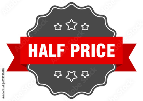 half price label. half price isolated seal. sticker. sign