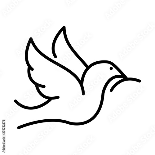flying dove with olive branch, human rights day, line icon design