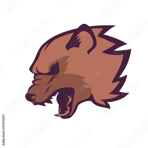 Roaring wolverine head emblem on white background, symbol of aggressive beast