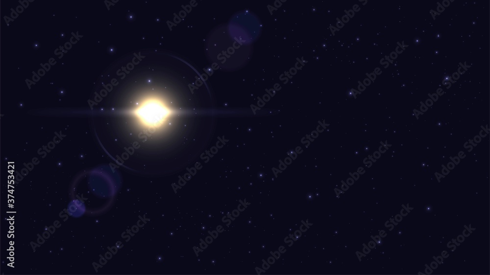 Fototapeta premium Vector illustration with space landscape: bright star in the solar system or supernova explosion