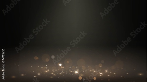 Vector background with golden dust or grains of sand on the floor in a dark room with blur effect