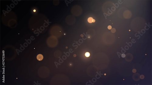 Vector background with flying gold dust on the light in a dark room with blur effect