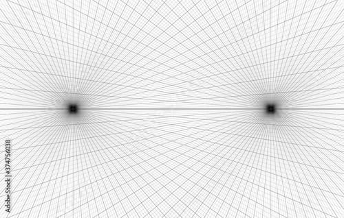 Two point perspective grid background 3d Vector illustration.  architecture model projection background template. Line two point perspective horizon perspective sheme