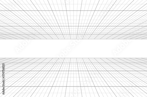 Perspective grid background 3d Vector illustration. architecture model projection background template. Line two point perspective horizon perspective sheme