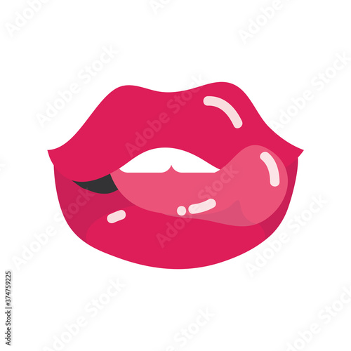pop art mouth and lips, sexy lips and tip of tongue, flat icon design