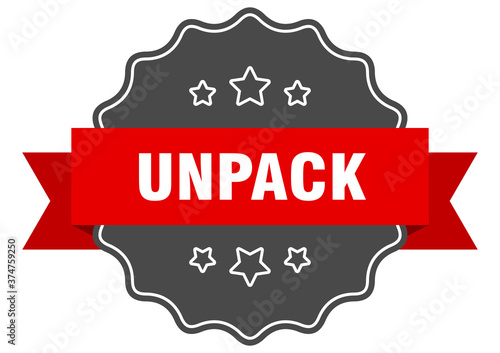 unpack label. unpack isolated seal. sticker. sign