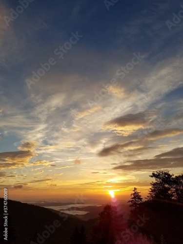 Misty mountains during sunset