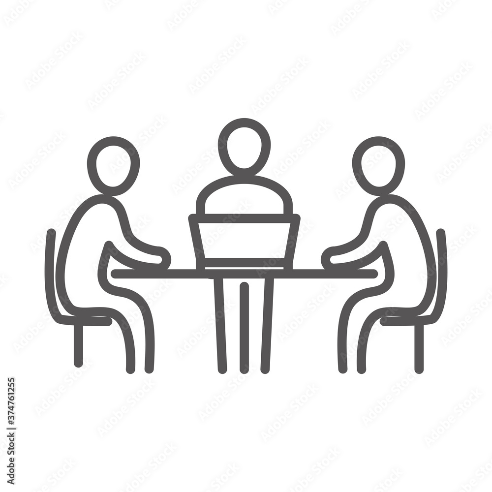 meeting people at the desk with laptop, coworking office business workspace, line icon design meeting people at the desk with laptop, coworking office business workspace, line icon design
