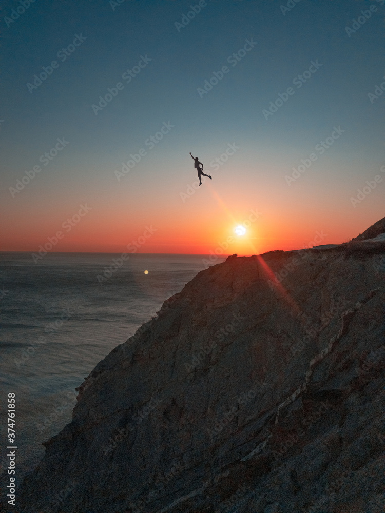 Obraz premium Man took off into the sky