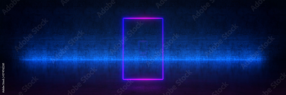 Neon rectangle frame or neon lights horizontal sign. 3d rendering Neon rectangle frame or neon lights horizontal sign. 3d rendering