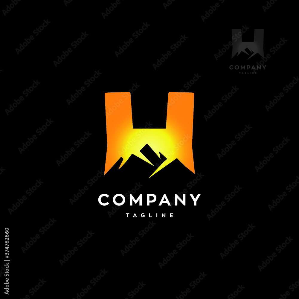 Letter H combined with mountain sunset logo vector template Letter H combined with mountain sunset logo vector template