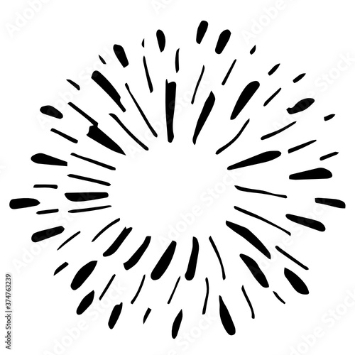 Sunburst doodle. Star burst hand drawn on white background.