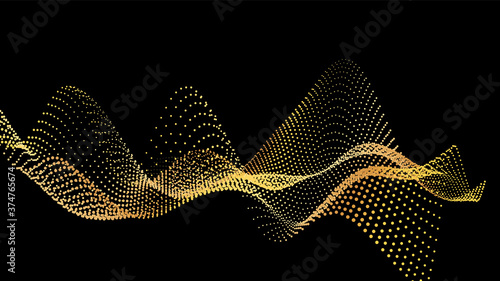 An abstract stream of golden radiance flying in outer space through galaxies and orbits. Star clusters networks.