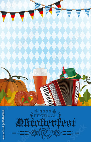Oktoberfest design. Background for the autumn beer festival with free space for your text. Vector illustration