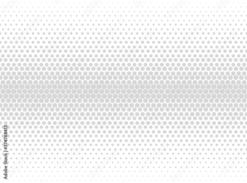 Halftone hexagon abstract background. Black and white vector pattern.